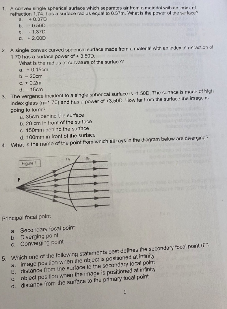 1 . A convex single spherical surface which separates air from
