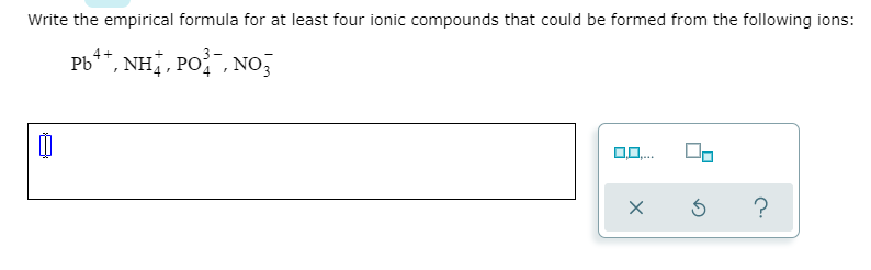  Write the empirical formula for at least four ionic compounds that