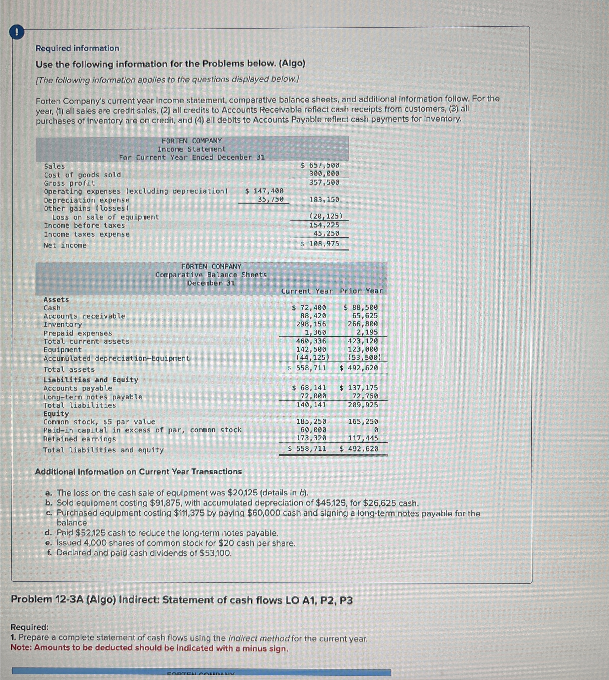  (1) Required information Use the following information for the Problems below.