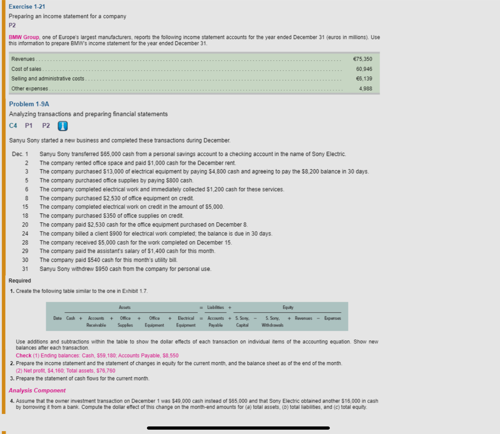  Exercise 1-18 Identifying sections of the statement of cash flows P2