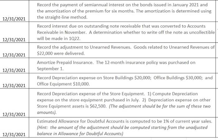  Journalize the following adjustments in proper journal entry form. Please and