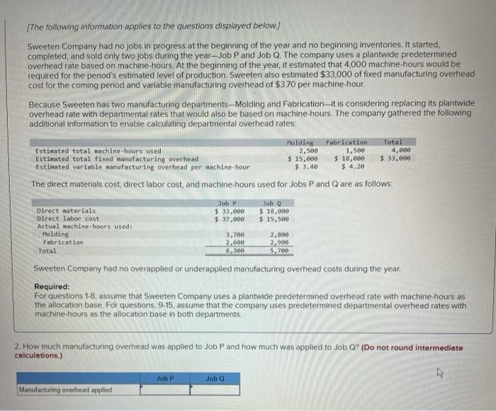 [The following information applies to the questions displayed below.) Sweeten Company had