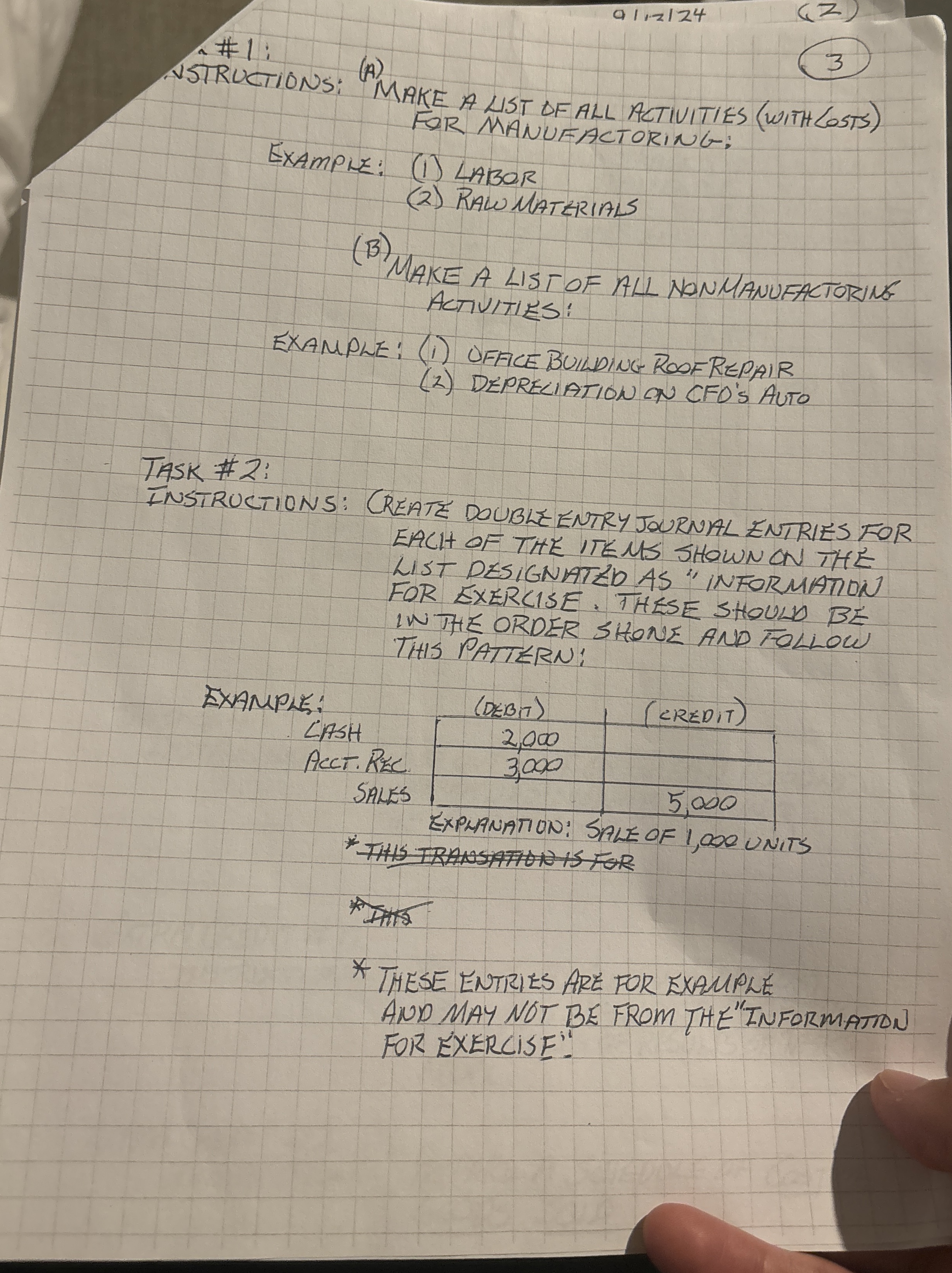  MAKE A LUST DF ALL ACTIVITIES (WITHLOSTS) FAR MANUFACTORING: ExAMPLE: (1)