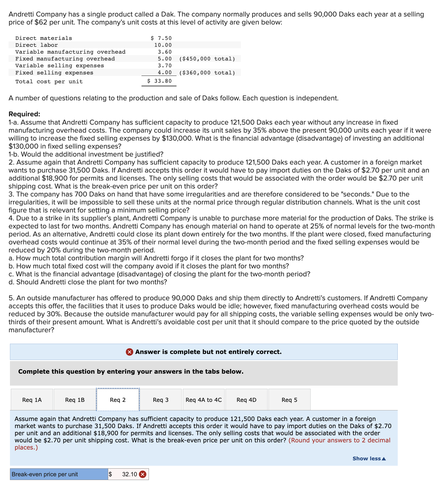 PLEASE help with Req 2 and Req 4A-4C Andretti Company has a