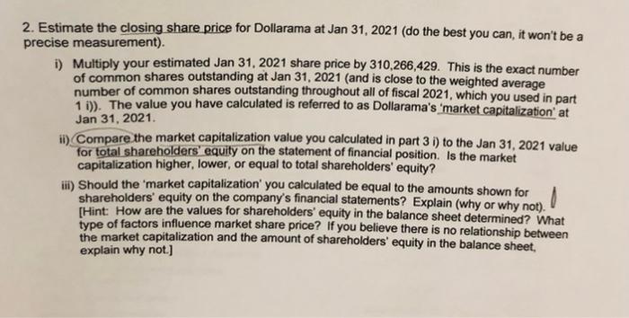  answer for question 1 part 1 2. Estimate the closing share