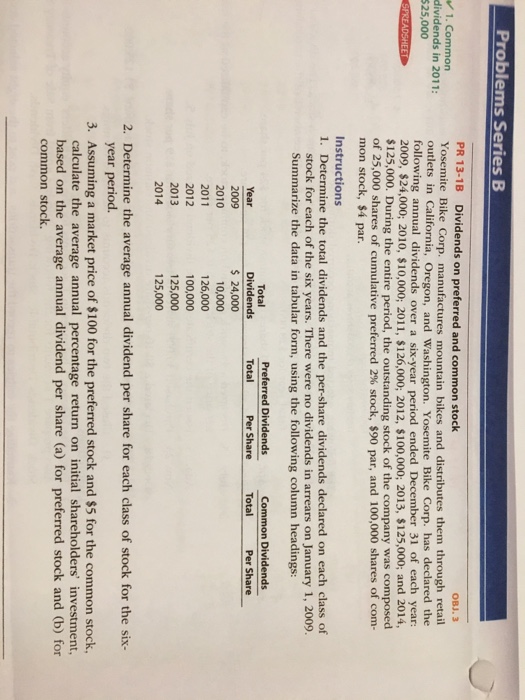  Problems Series B PR 13-1B Dividends on preferred and common stock