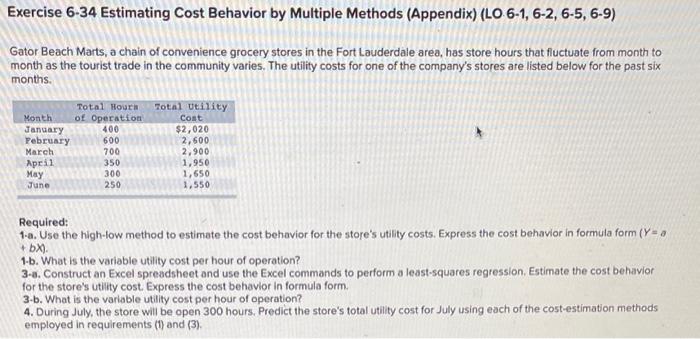  Exercise 6-34 Estimating Cost Behavior by Multiple Methods (Appendix) ( LO