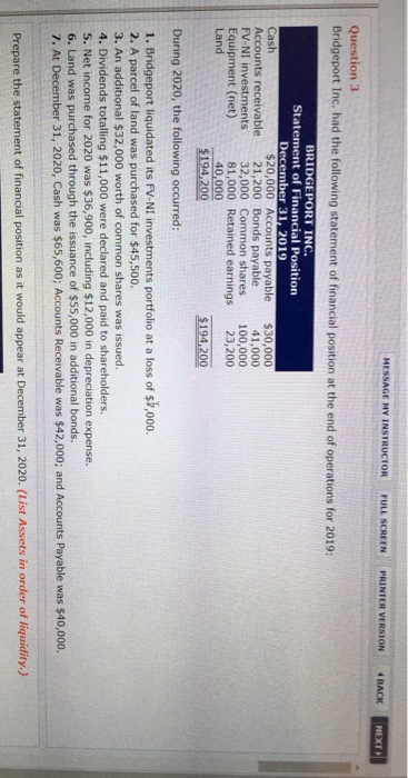  HESSAGE MY INSTRUCTOR FULL SCREEN PRINTER VERSION BACK NEXT Question 3