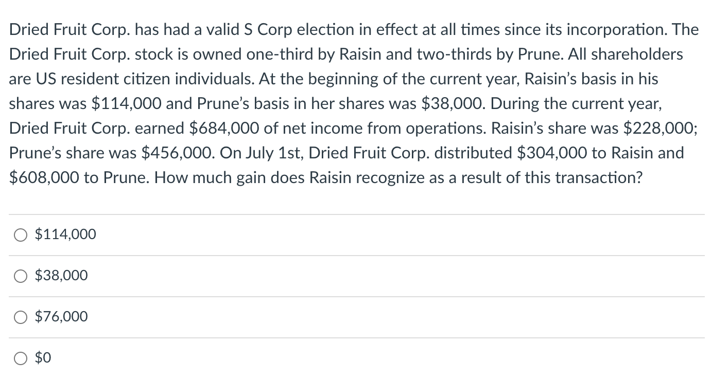  Dried Fruit Corp. has had a valid S Corp election in