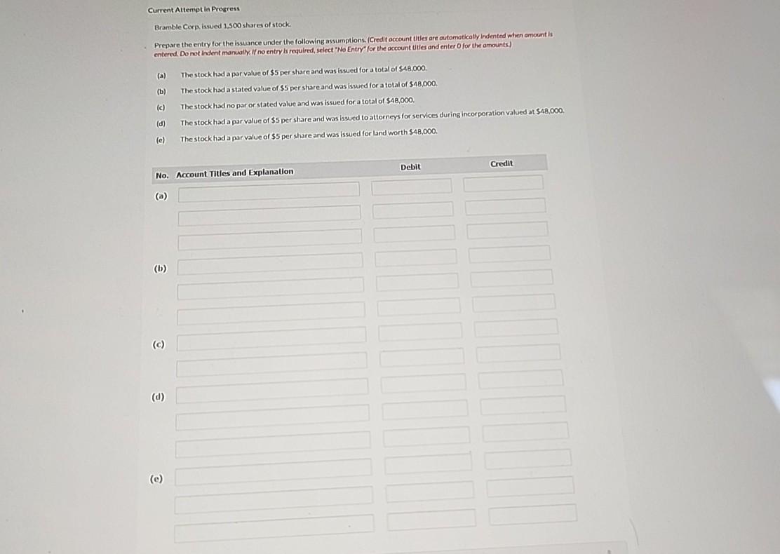  Current Altempt in Progress Bramble Corp issued 1,500 shares of stock.