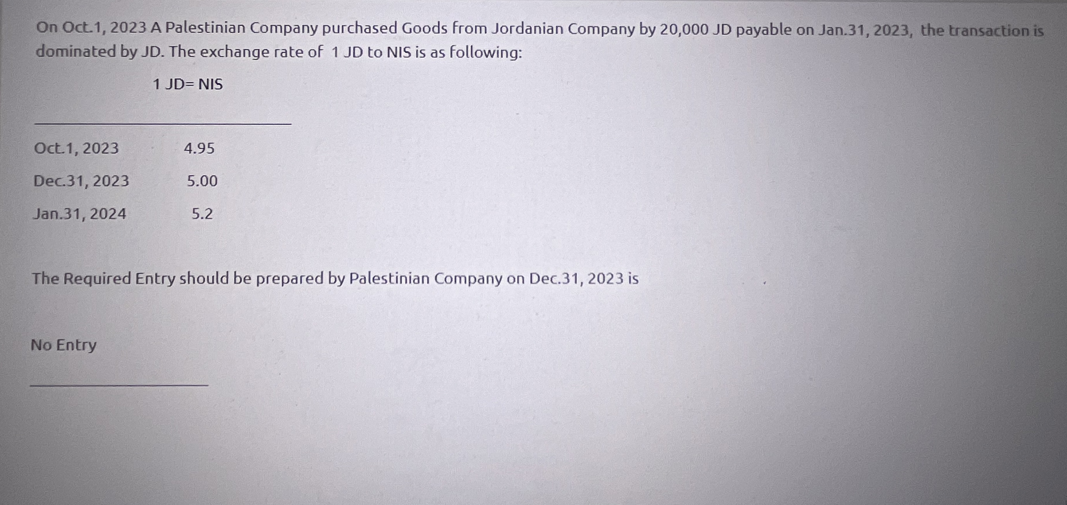  On Oct.1,2023 A Palestinian Company purchased Goods from Jordanian Company by