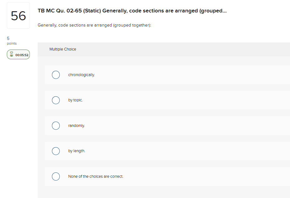  TB MC Qu.02-65(Static) Generally, code sections are arranged (grouped... Generally, code