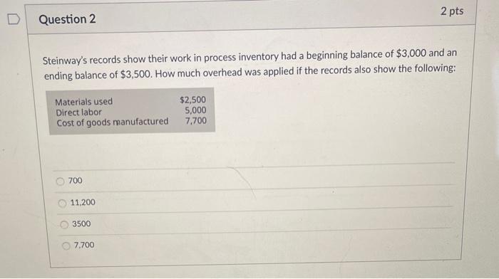  Steinway's records show their work in process inventory had a beginning