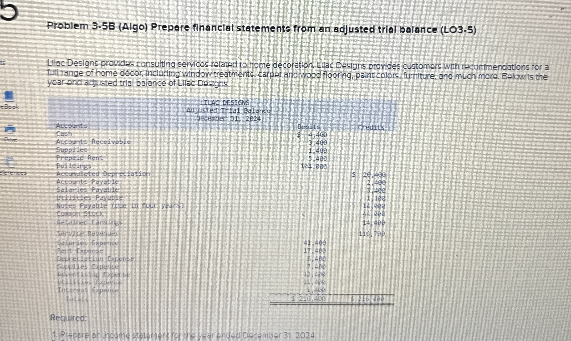 Problem 3-5B (Algo) Prepare financlal statements from an adjusted trlal balance