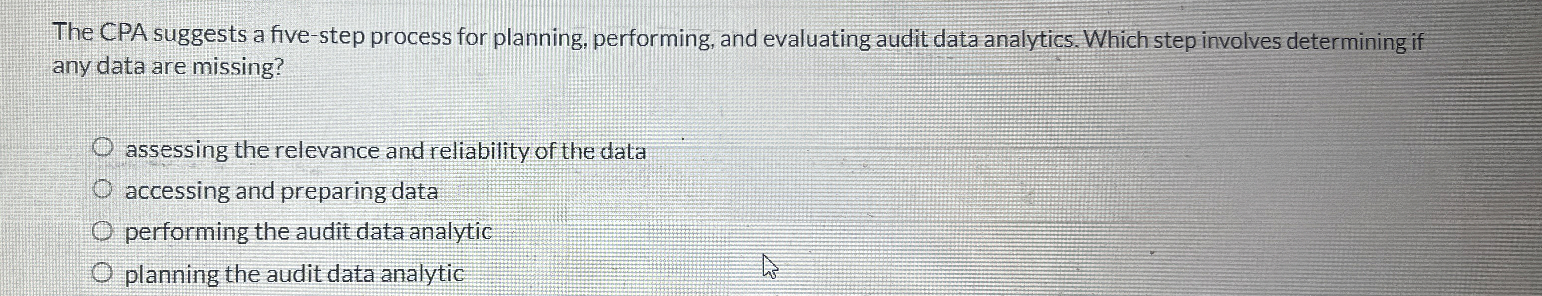  The CPA suggests a five-step process for planning, performing, and evaluating