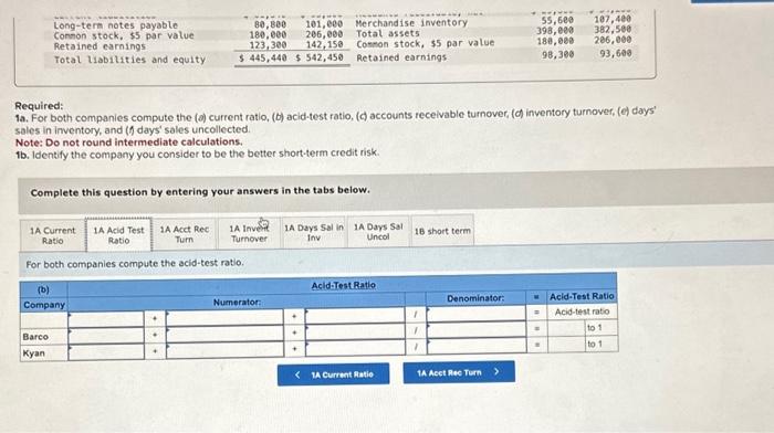 of two companies competing in the same industry follows. Required: 1a. For