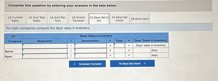 and (f) days' sales uncollected. Note: Do not round intermediate calculations. 1b.