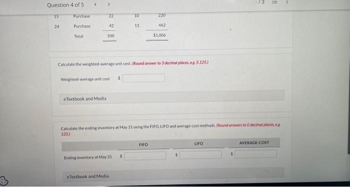 places, es. 5.125 ) Weighted average unit cost eTextbook and Media 125.