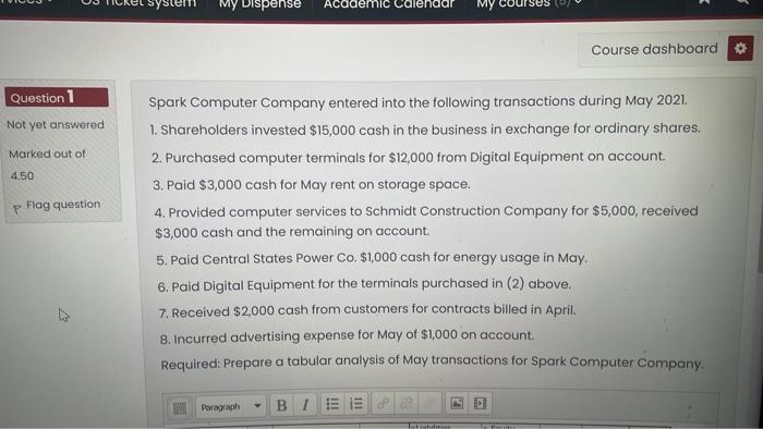 please answer the question from financial accounting quickly Systen My Dispense Academic
