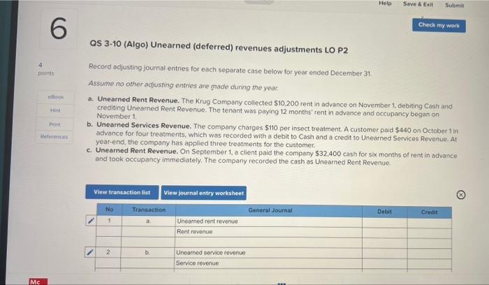 ch 3.6 Help Save & Exit Submit 6 Check my work QS