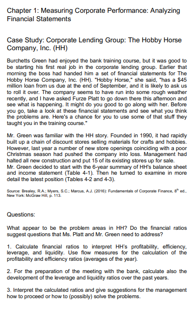  Chapter 1: Measuring Corporate Performance: Analyzing Financial Statements Case Study: Corporate