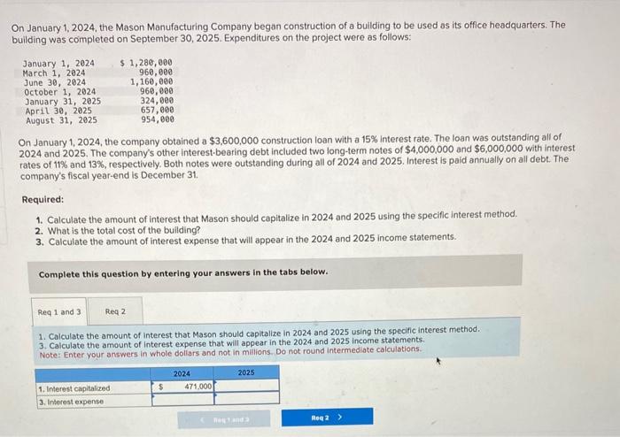 need help. specific interest method On January 1, 2024, the Mason Manufacturing