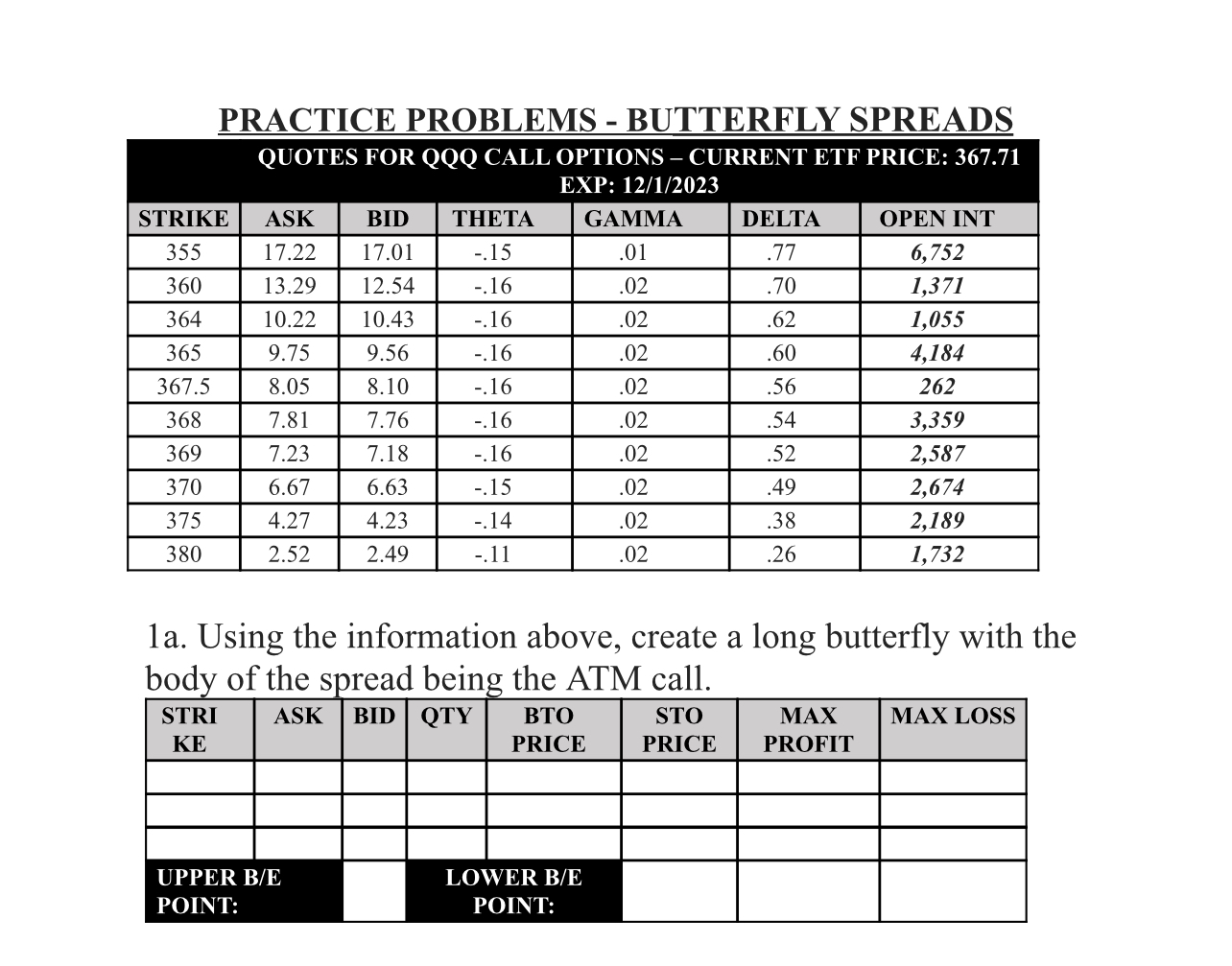  1a. Using the information above, create a long butterfly with the