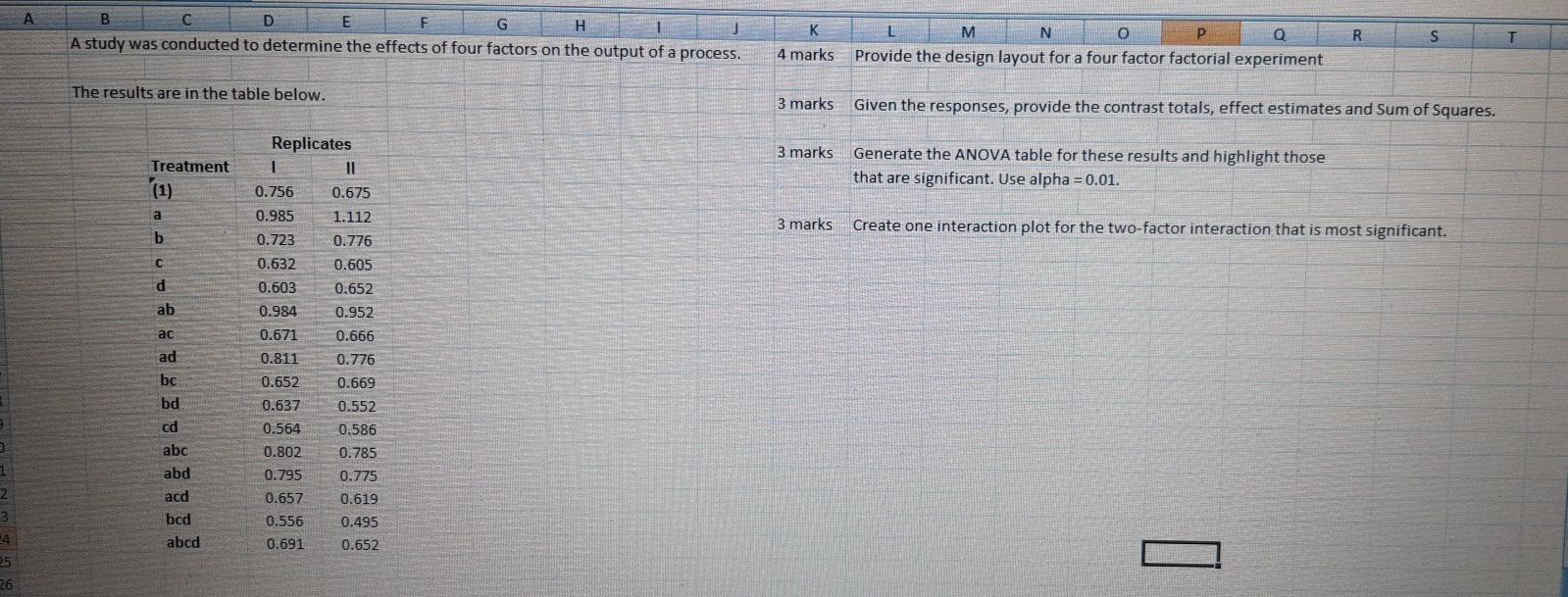  in excel B D H E G A study was conducted