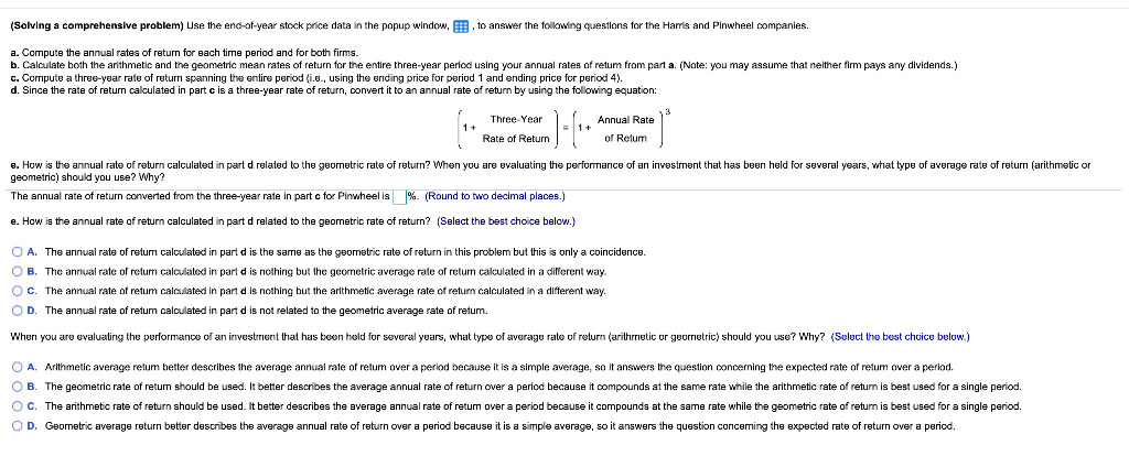 and Pinwheel companies. a. Compute the annual rates of relum for each