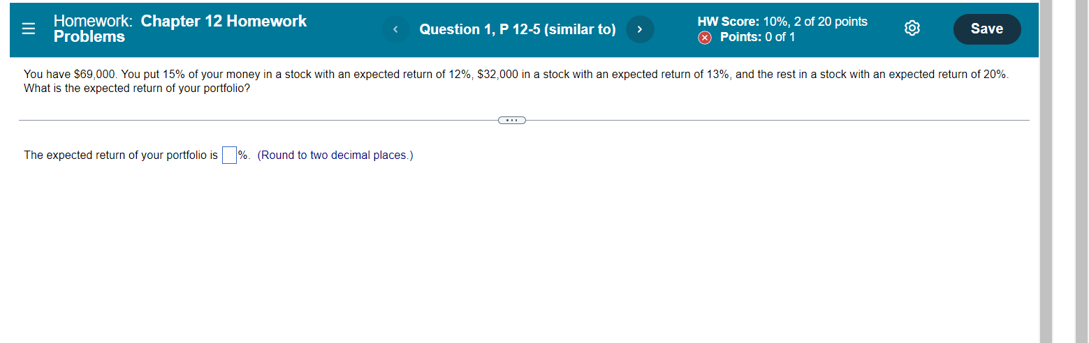  Homework: Chapter 12 Homework Problems Question 1, P 12-5 (similar to)