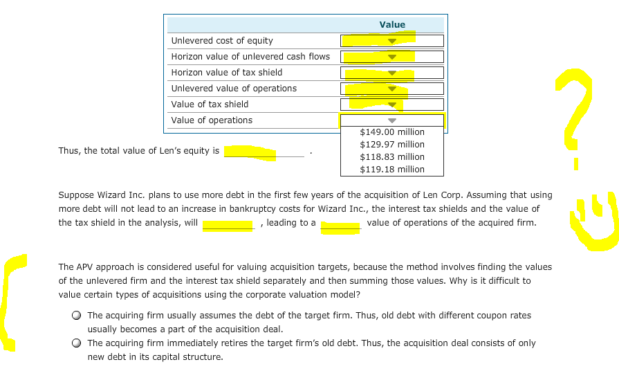 Inc., which is considering the acquisition of Len Corp., estimates that acquiring