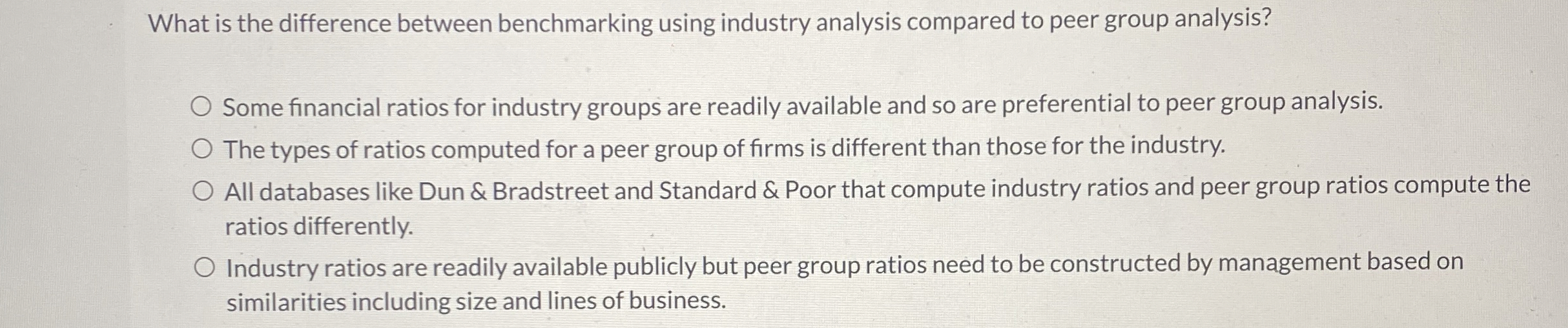  What is the difference between benchmarking using industry analysis compared to