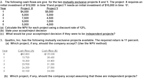 Please answer showing excel formulas :D 1 2. The following cash flows