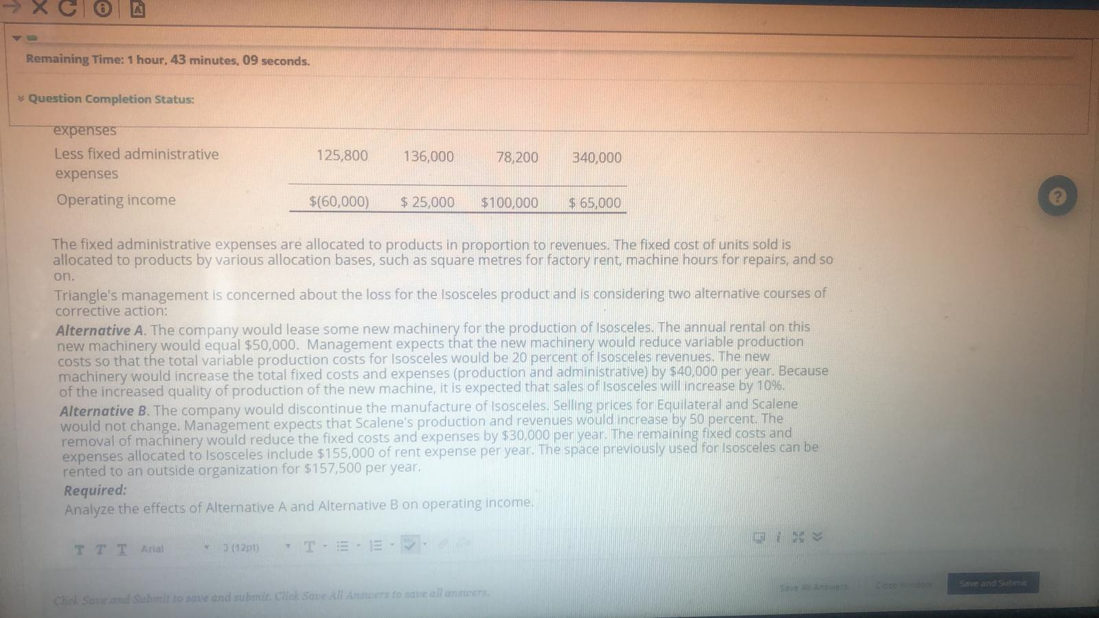 products: Isosceles, Equilateral, and Scalene. Projected income statements by production line for