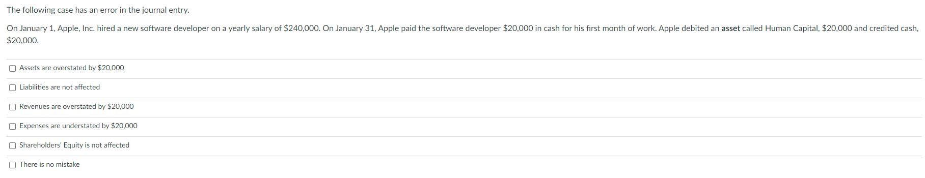 The following case has an error in the journal entry. On January
