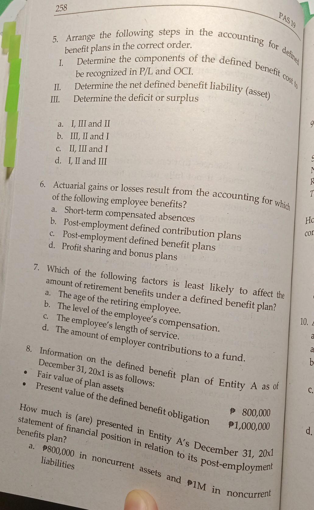 please help numbers 4,5 and 7 please 258 PAS 19 5.