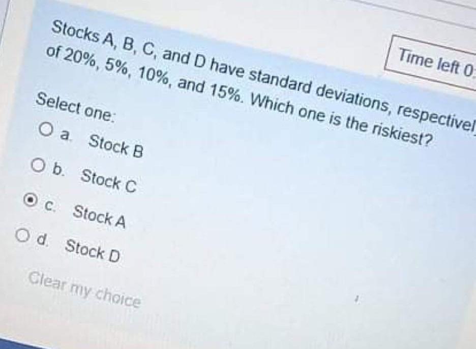  Stocks A, B, C, and D have standard deviations, respectivel of