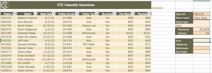 GETPIVOTDATA formula according to the steps? 20. Return to the Clients worksheet.