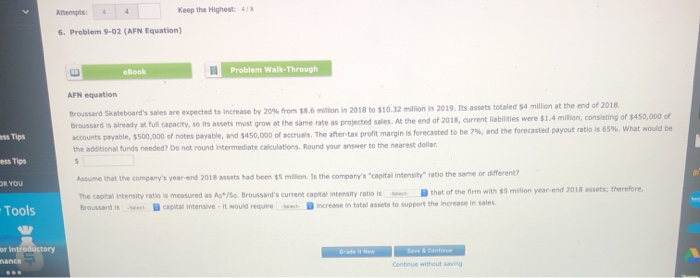  Attempts: 4 Keep the Highest 48 6. Problem 9-02 (AFN Equation)