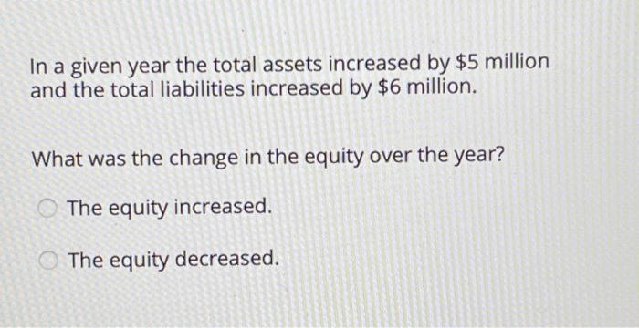 part A&b In a given year the total assets increased by $5
