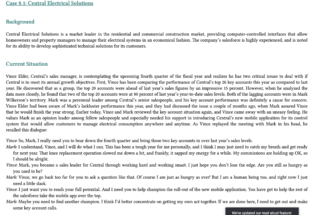  Case 8.1: Central Electrical Solutions Background Central Electrical Solutions is a