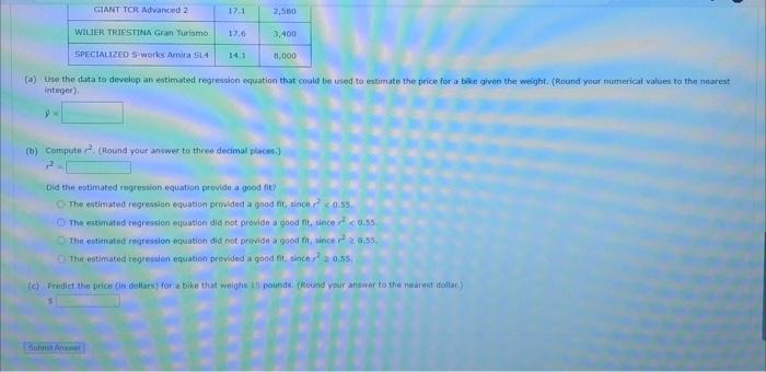 three decimal placeo,) \\[ r^{2}= \\] Did the estimated regression equation pruvide