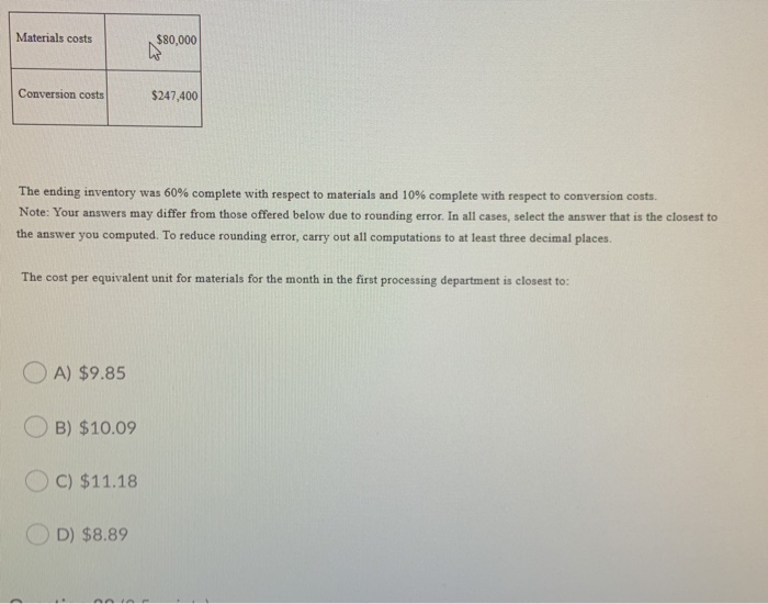 This month, the beginning inventory in the first processing department cokosisted of