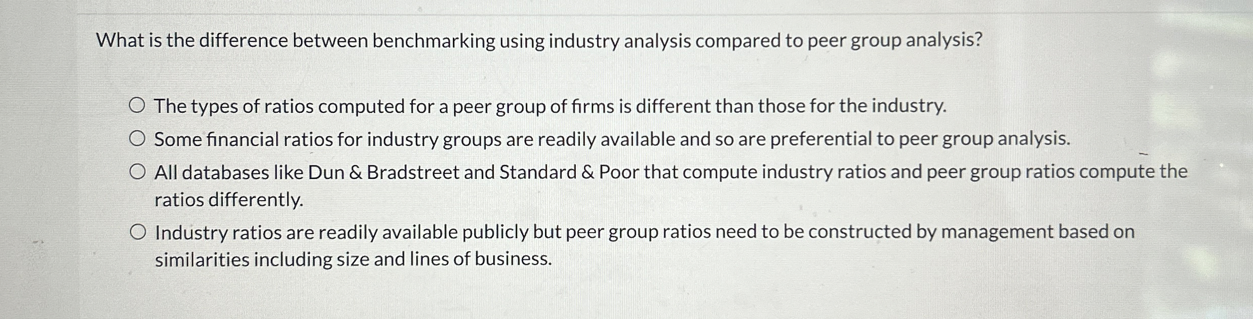  What is the difference between benchmarking using industry analysis compared to
