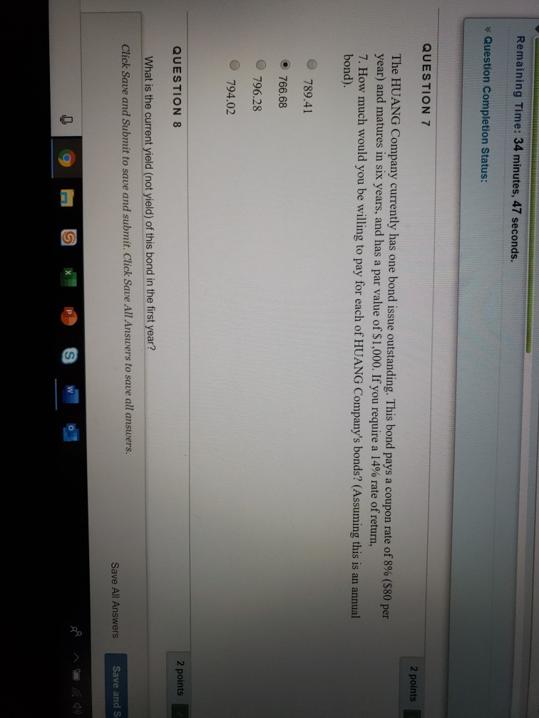 please answer 8 and 9 using question 7 information Remaining Time: