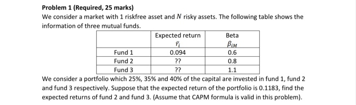  Beta Problem 1 (Required, 25 marks) We consider a market with