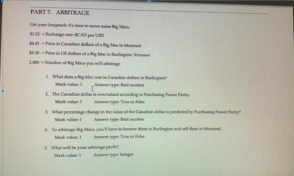  PART 7. ARBITRAGE Get your knapsack: it's time to move some