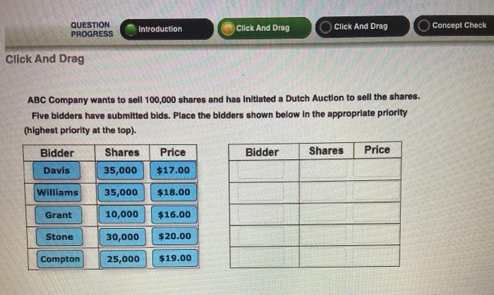  QUESTION PROGRESS Introduction Click And Drag Click And Drag Concept Check