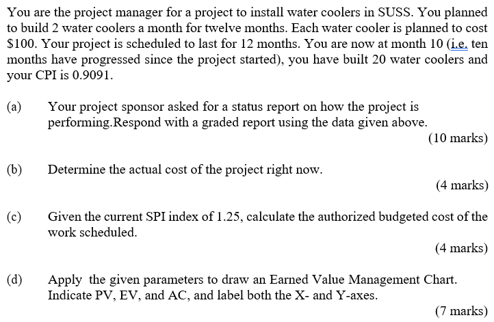  You are the project manager for a project to install water