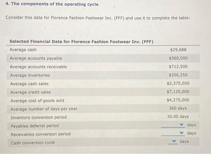  4. The components of the operating cycle Consider this data for
